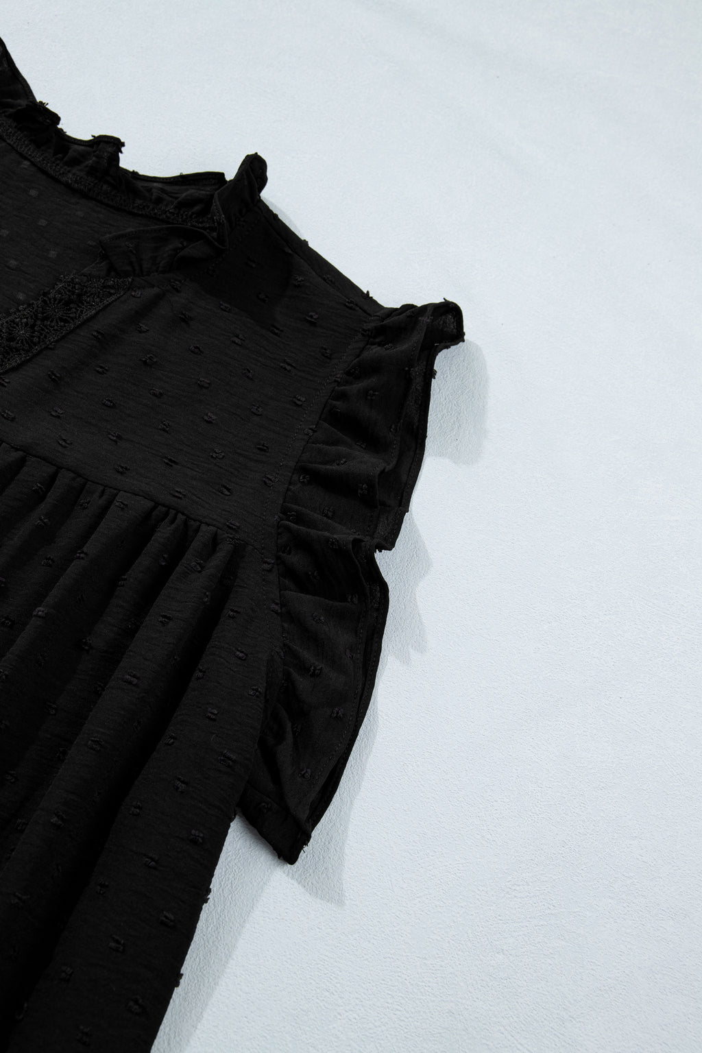 White Plus Size Swiss Dot Ruffle Lace Trim V Neck Tank Top