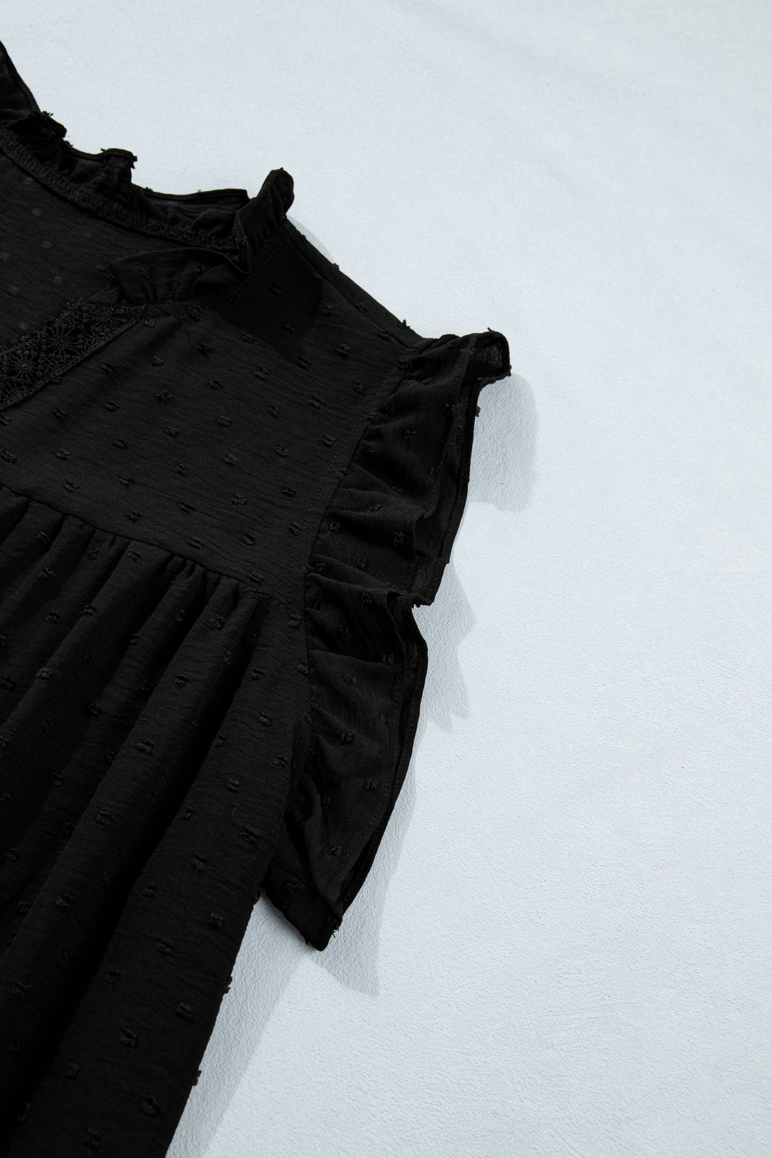 White Plus Size Swiss Dot Ruffle Lace Trim V Neck Tank Top